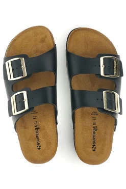 Ciabatte nere con doppia fascia regolabile Made in Italy in vera pelle Superga S31C731