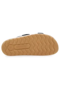 Ciabatte nere con doppia fibbia e sottopiede in pelle Fly Flot 77G642C