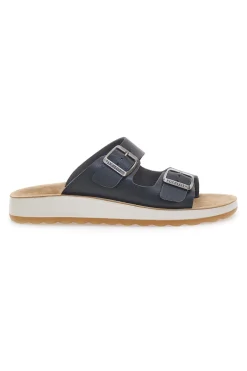 Ciabatte nere con doppia fibbia e sottopiede in pelle Fly Flot 77G642C