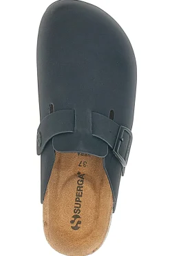 Ciabatte nere con fibbia e sottopiede in vera pelle Superga S11U700
