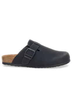 Ciabatte nere con fibbia e sottopiede in vera pelle Superga S11U700
