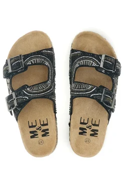 Ciabatte nere con fibbie strass e dettagli ricamati Me & Me 15618