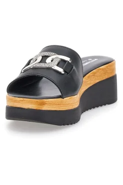 Ciabatte Nere Con Platform e Catenina Argentata Pittarello Love 3456
