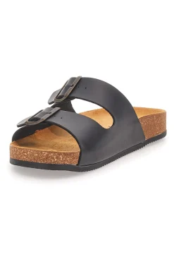 Ciabatte nere doppia fibbia sottopiede in pelle Made in Italy Pittarello Tierra 335A038SR