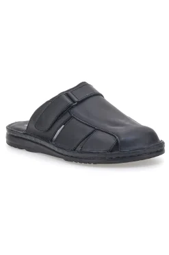 Ciabatte Nere In Vera Pelle Con Strappo Claremorris 1108