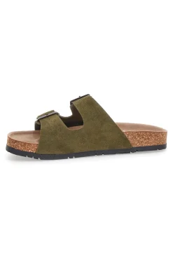 Ciabatte verde oliva doppia fibbia suola antiscivolo Pittarello Green Walk vegan 335CF038S