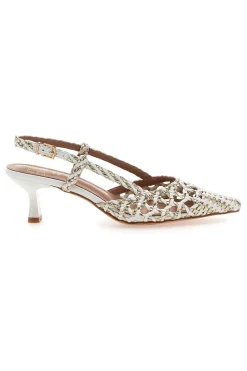 Décolleté slingback bianche intrecciate con tacco basso Mon Dieu 1601