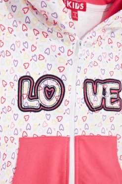 Felpa bianca con cappuccio e stampa cuori Pitt kids PT-G-F-9044
