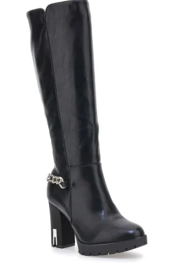 Hohe schwarze Stiefel mit dekorativer Kette THE FIRST H262534