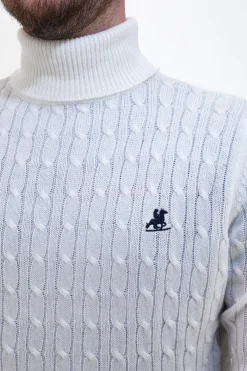 Maglione dolcevita bianco con lavorazione treccia U.S. Grand Polo US52207M
