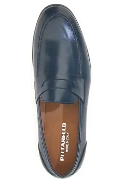 Mocassini blu in vera pelle con suola in cuoio made in Italy Pittarello 2374
