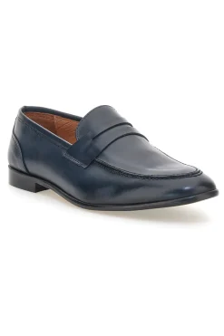 Mocassini blu in vera pelle con suola in cuoio made in Italy Pittarello 2374