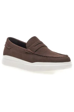 Mocassini caffè slip on con suola bianca Longford C53086