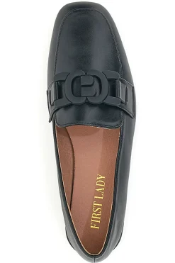 Mocassino Nero a Punta Squadrata First Lady 401