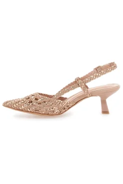 Nudefarbene Slingback-Sandalen mit spitzer Zehenpartie und gewebtem Obermaterial MON DIEU 601