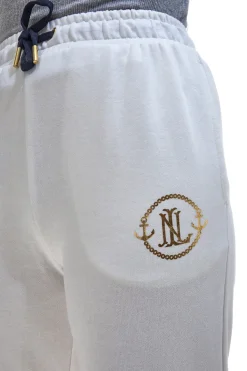 Pantaloni Bianchi con Logo Dorato NO LIMITS LAPK005S25