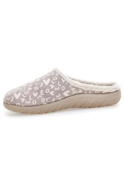 Pantofola taupe con scritte e fodera in pelliccia Inblu 32ET