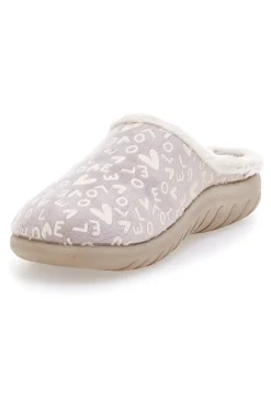 Pantofola taupe con scritte e fodera in pelliccia Inblu 32ET