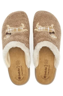 Pantofole beige con ricamo cane e bordo in pelo Inblu 42 CT