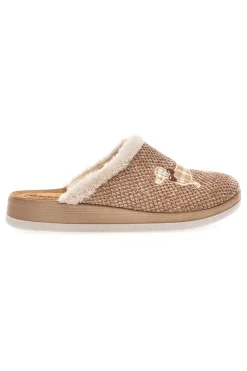 Pantofole beige con ricamo cane e bordo in pelo Inblu 42 CT