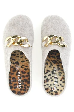 Pantofole Beige in Feltro con Catena Color Oro Grazie 3004d