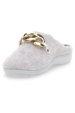 Pantofole Beige in Feltro con Catena Color Oro Grazie 3004d