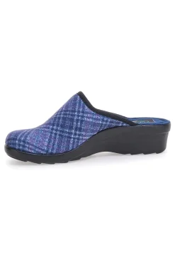 Pantofole blu a quadri con zeppa comfort Fly Flot 90L70T37NP