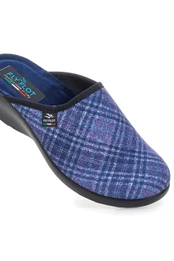Pantofole blu a quadri con zeppa comfort Fly Flot 90L70T37NP