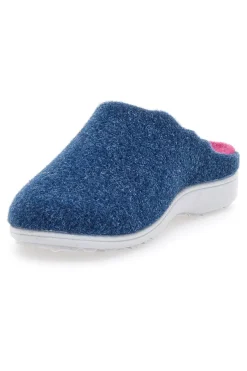 Pantofole Blu in Feltro con Fiorellino in Metallo e Plantare Estraibile Grazie 3001d