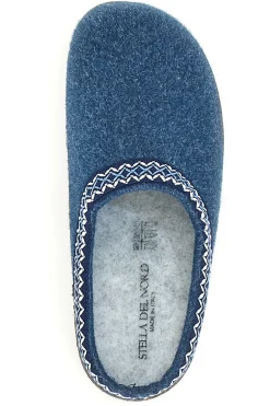 Pantofole Blu in Feltro con Bordo Ricamato e Plantare Estraibile Pittarello Stella Del Nord Bio2