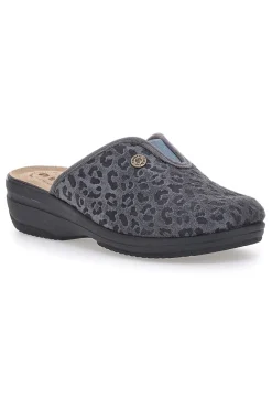 Pantofole grigie motivo animalier con sottopiede in pelle Inblu 16L
