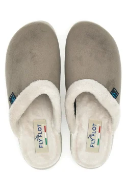 Pantofole marroni con bordo in pelo e suola comfort Fly Flot 90510X20PM