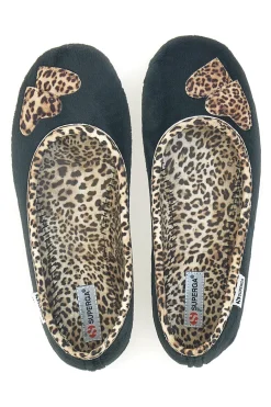 Pantofole nere con dettagli animalier e cuori Superga S41S598