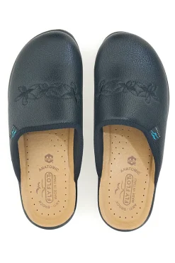 Pantofole nere con ricamo floreale e plantare forato Fly Flot 90630Q512B