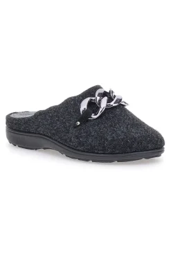 Pantofole Nere in Feltro con Catena Color Canna di Fucile Grazie 3004d