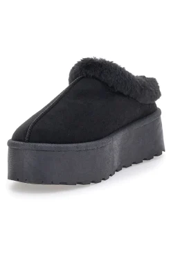 Pantofole Sabot nere con pelo con platform Pittarello Love PK1913A