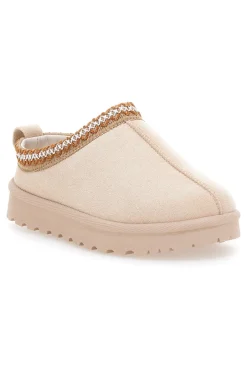 Pantofole slip-on beige con profilo decorato e interno in pelliccia Pittarello Love PK1859D