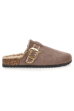 Pantofole taupe con fibbia e interno con pelo Altemberg 1107