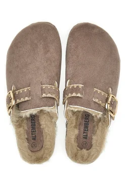 Pantofole taupe con fibbia e interno con pelo Altemberg 1107