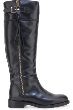 Pittarello Class LFL2543 schwarze Stiefel aus echtem Leder mit goldenem Reißverschluss und Schnalle