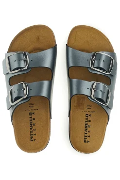 Pittarello Tierra Metallic Doppel-Riemen graue Hausschuhe 335A20630SR