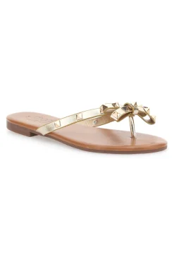 Platin Flip Flops mit Schleife und Nieten MON DIEU PREA842