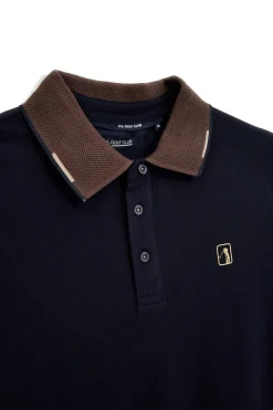 Polo blu con colletto a contrasto e logo ricamato Us golf PO2607