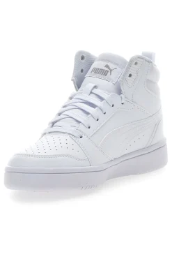 Puma – Rebound V6 Mid Jr – Halbhohe Sneakers mit perforiertem Obermaterial in Weiß