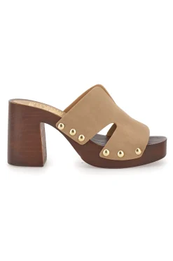 Sabot marroni con tacco largo e borchiette Pittarello Love 9341
