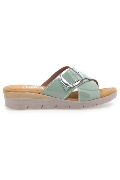 Salbeigrüne Slipper mit Schnalle und Komfortsohle COMFORTABLE LINE 8018
