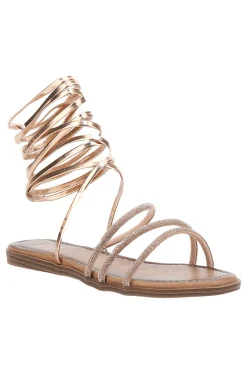 Sandalen in Roségold mit Riemchen und Schnürsenkeln mit Strasssteinen Me & Me 1772