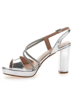 Sandali Argento Con Tacco 9,5 Cm e Strass Da Donna First Lady 455