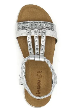 Sandali bassi argento con strass e fascia intrecciata INBLU 11 MF