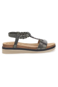 Sandali bassi neri con strass e fascia intrecciata INBLU 11 MF
